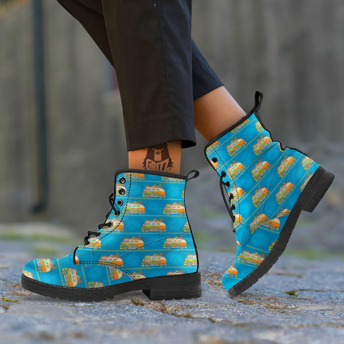 Van Hippie Vintage Print Pattern Leather Boots-grizzshop
