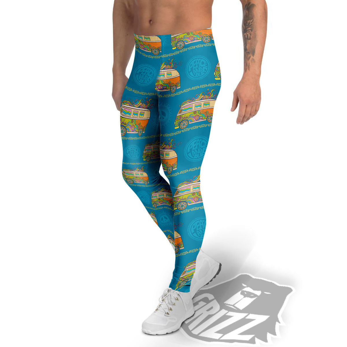 Van Hippie Vintage Print Pattern Men's Leggings-grizzshop