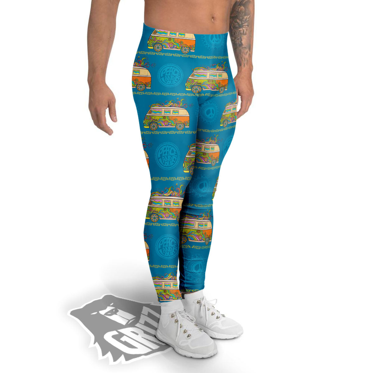 Van Hippie Vintage Print Pattern Men's Leggings-grizzshop