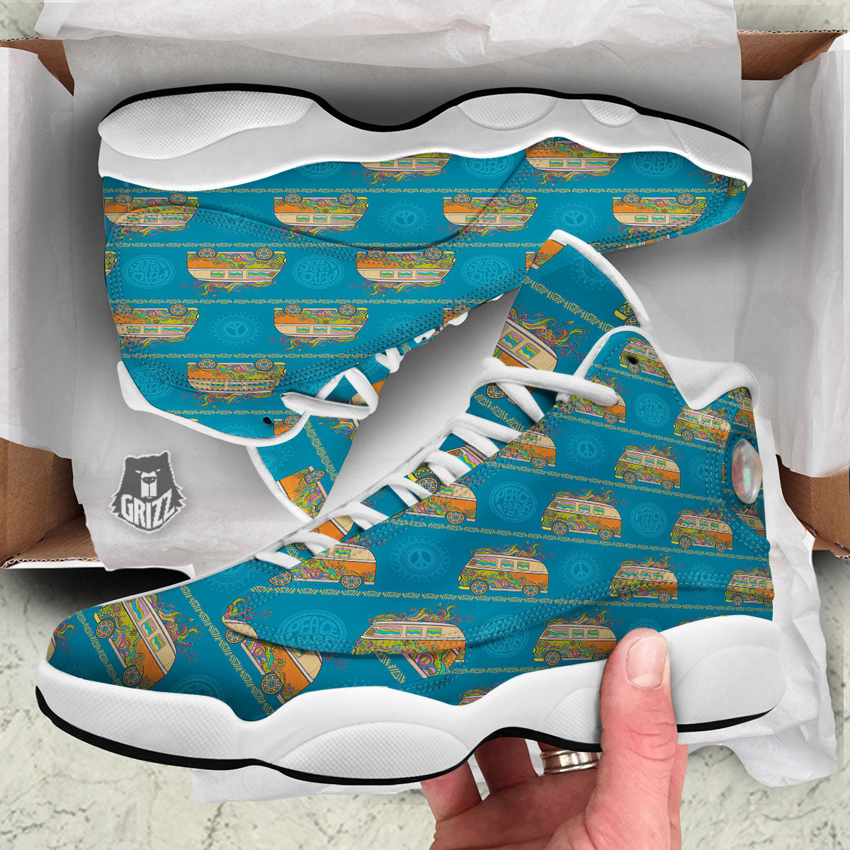 Van Hippie Vintage Print Pattern White Basketball Shoes-grizzshop