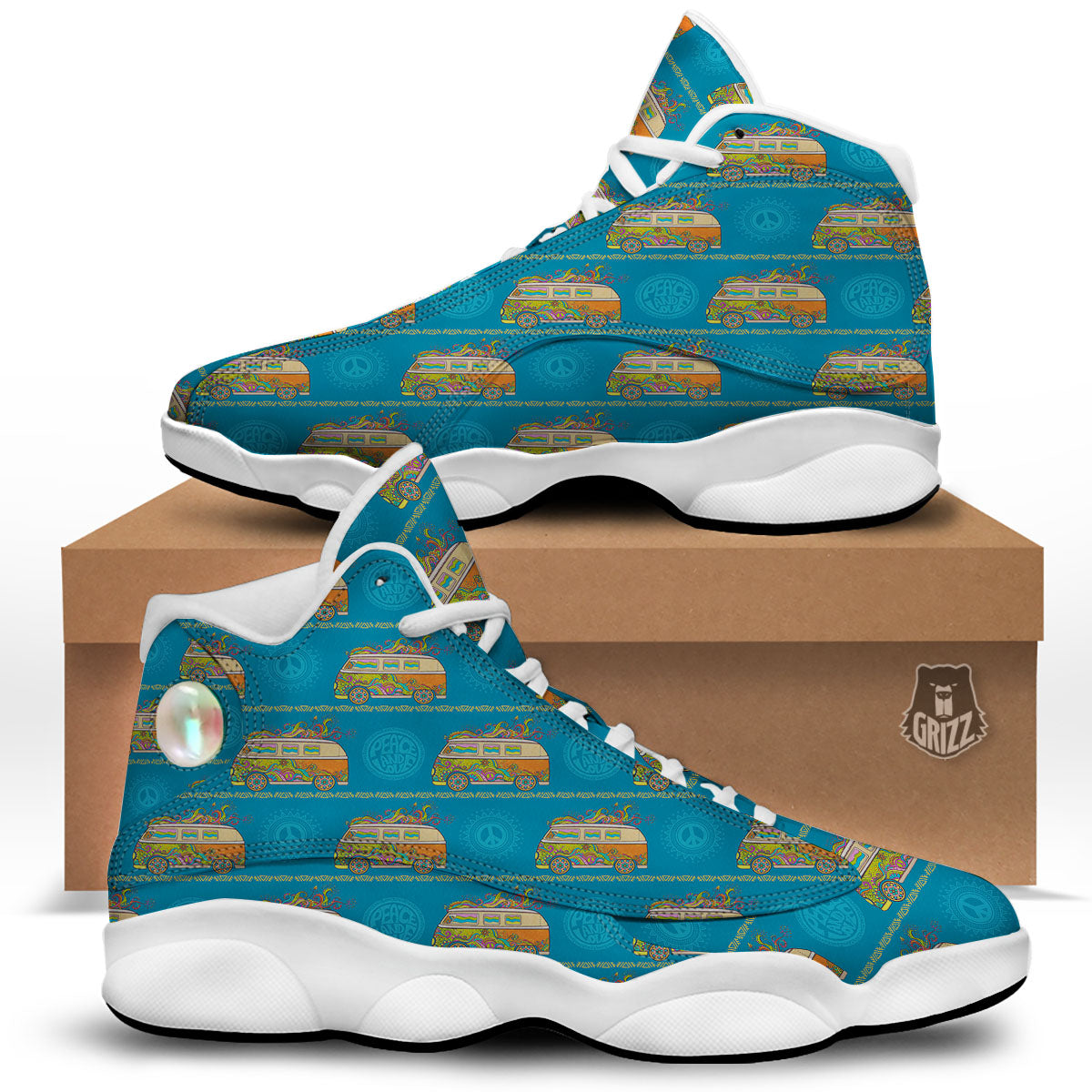 Van Hippie Vintage Print Pattern White Basketball Shoes-grizzshop