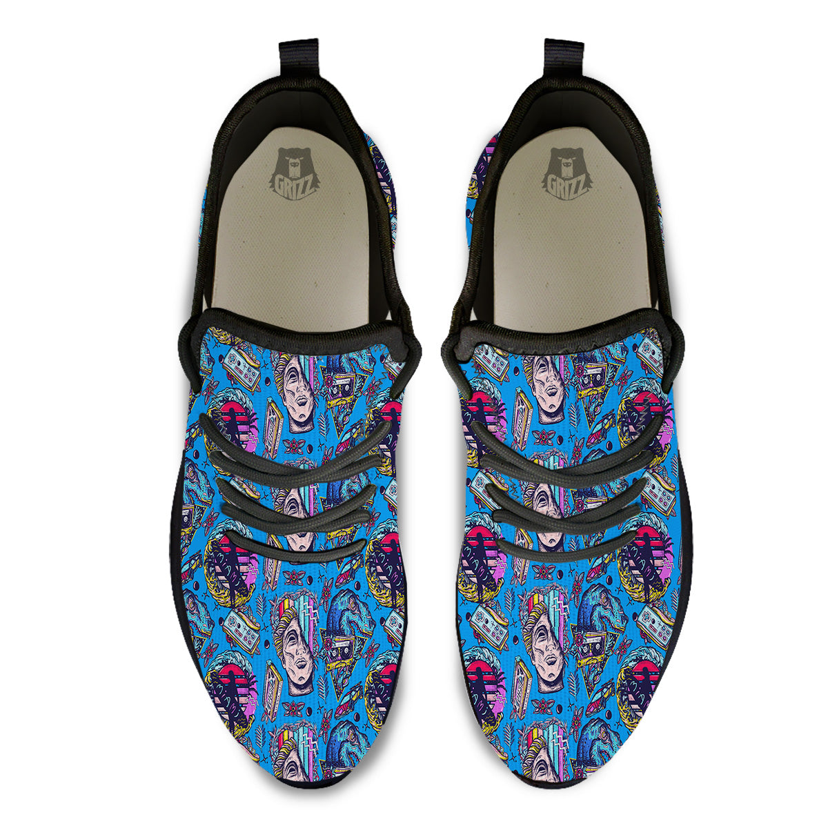 Vaporwave Art Cyberpunk Print Pattern Black Athletic Shoes-grizzshop