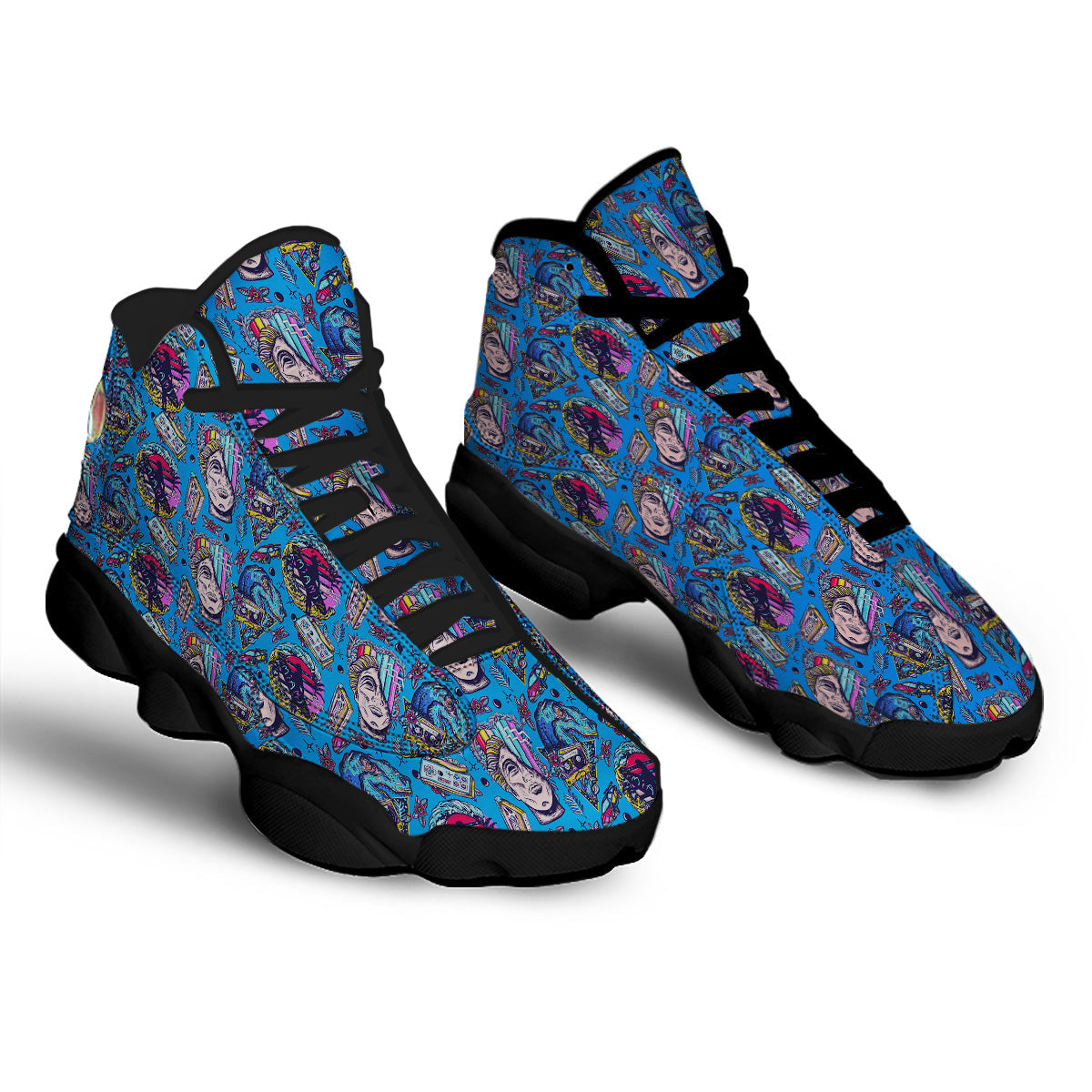 Vaporwave Art Cyberpunk Print Pattern Black Basketball Shoes-grizzshop