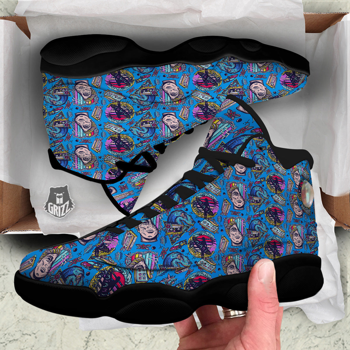 Vaporwave Art Cyberpunk Print Pattern Black Basketball Shoes-grizzshop