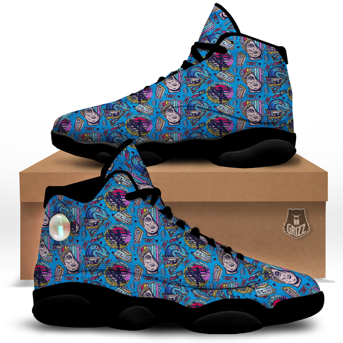 Vaporwave Art Cyberpunk Print Pattern Black Basketball Shoes-grizzshop