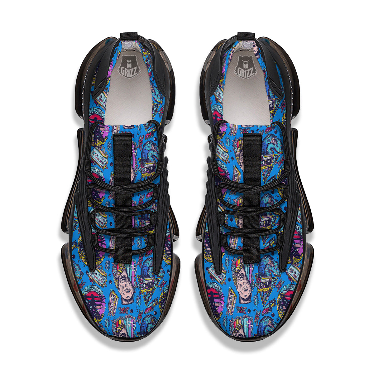 Vaporwave Art Cyberpunk Print Pattern Black Gym Shoes-grizzshop