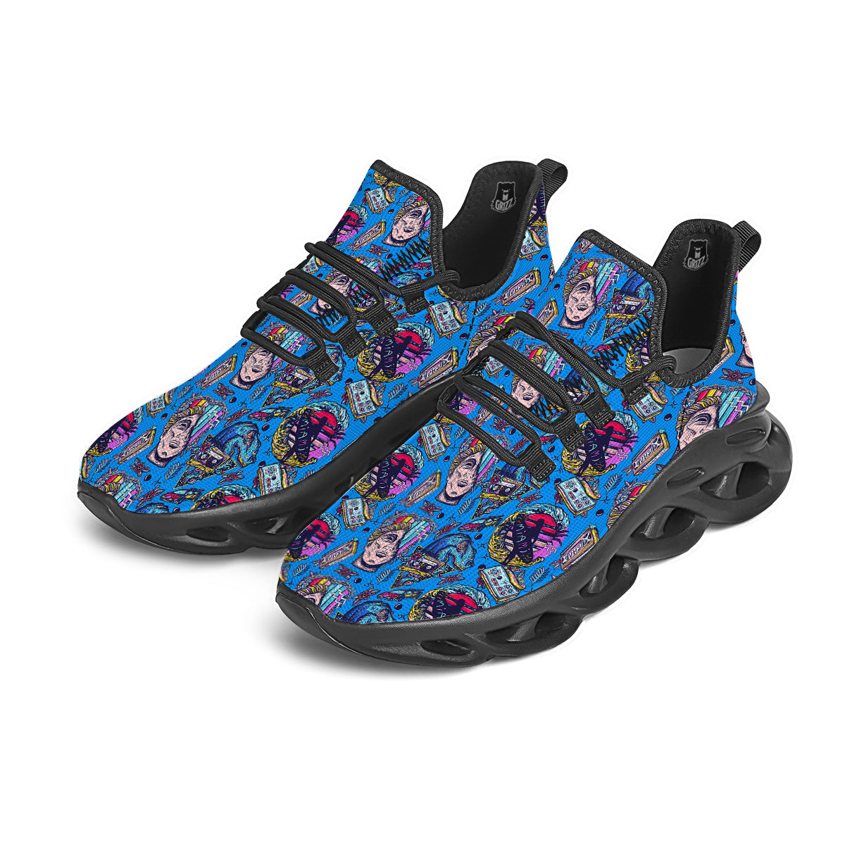 Vaporwave Art Cyberpunk Print Pattern Black Running Shoes-grizzshop