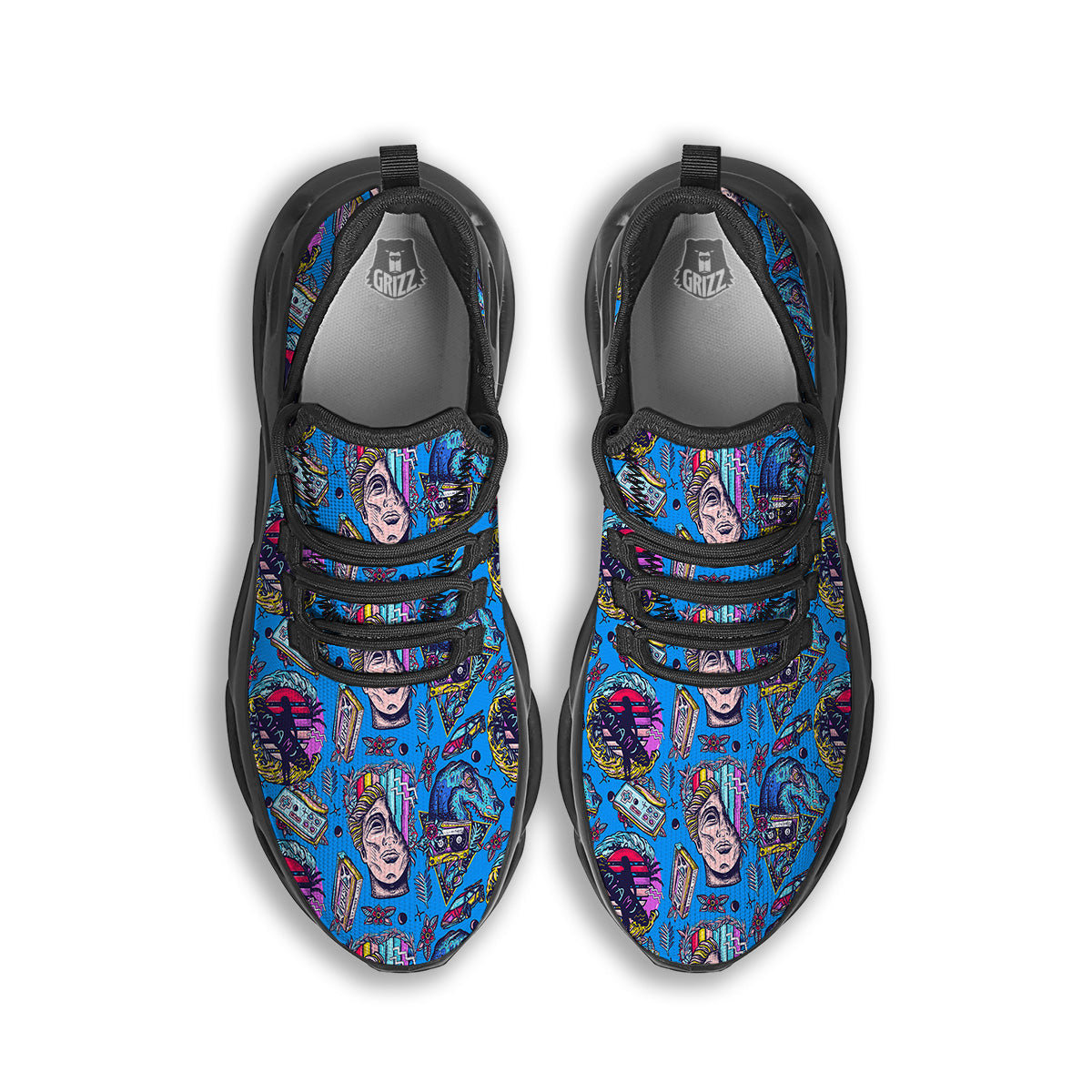 Vaporwave Art Cyberpunk Print Pattern Black Running Shoes-grizzshop