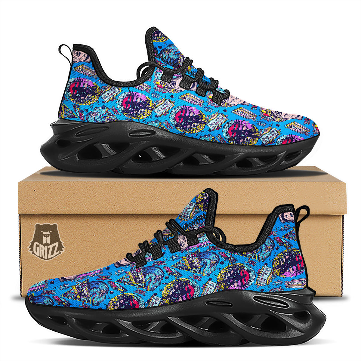 Vaporwave Art Cyberpunk Print Pattern Black Running Shoes-grizzshop