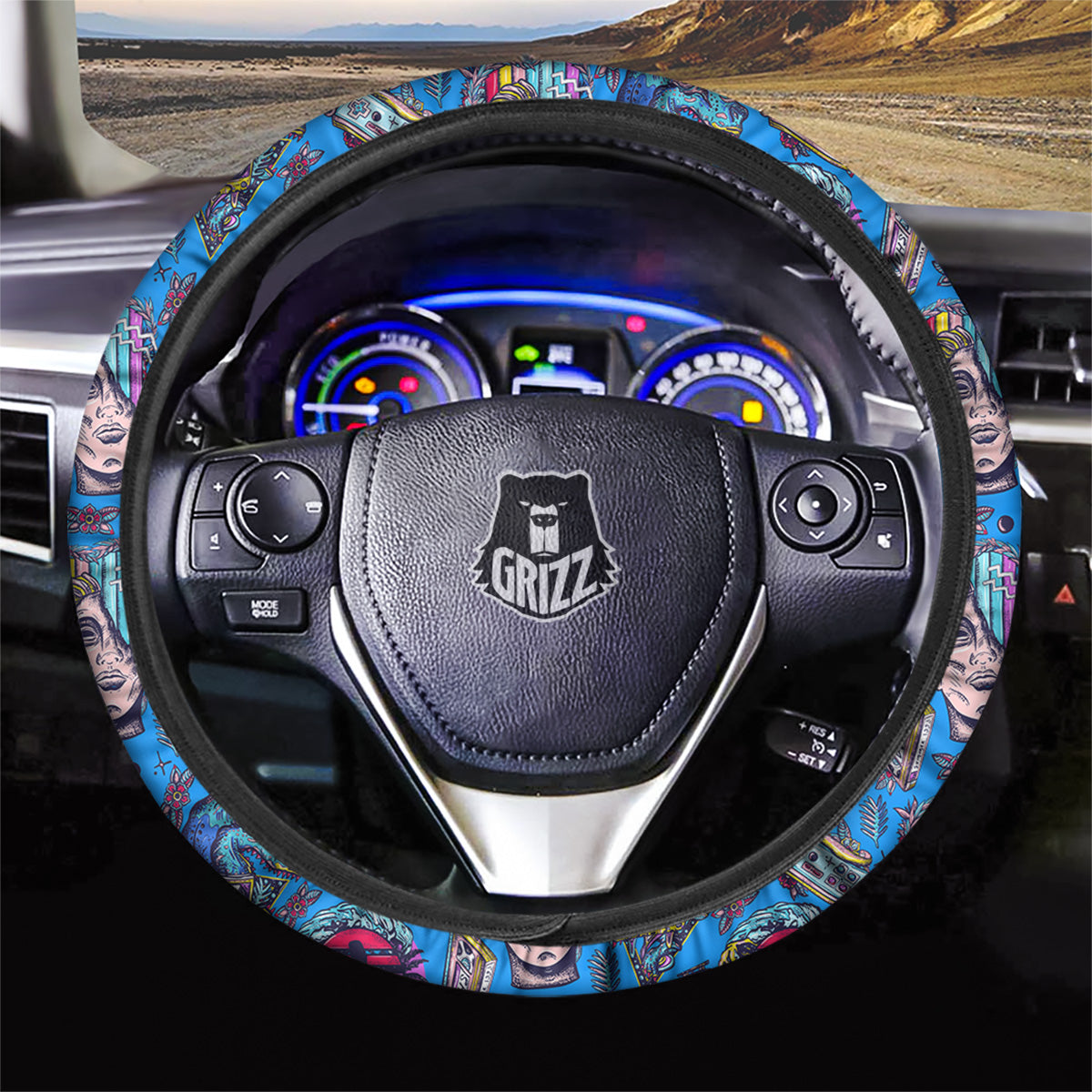 Vaporwave Art Cyberpunk Print Pattern Car Steering Wheel Cover-grizzshop