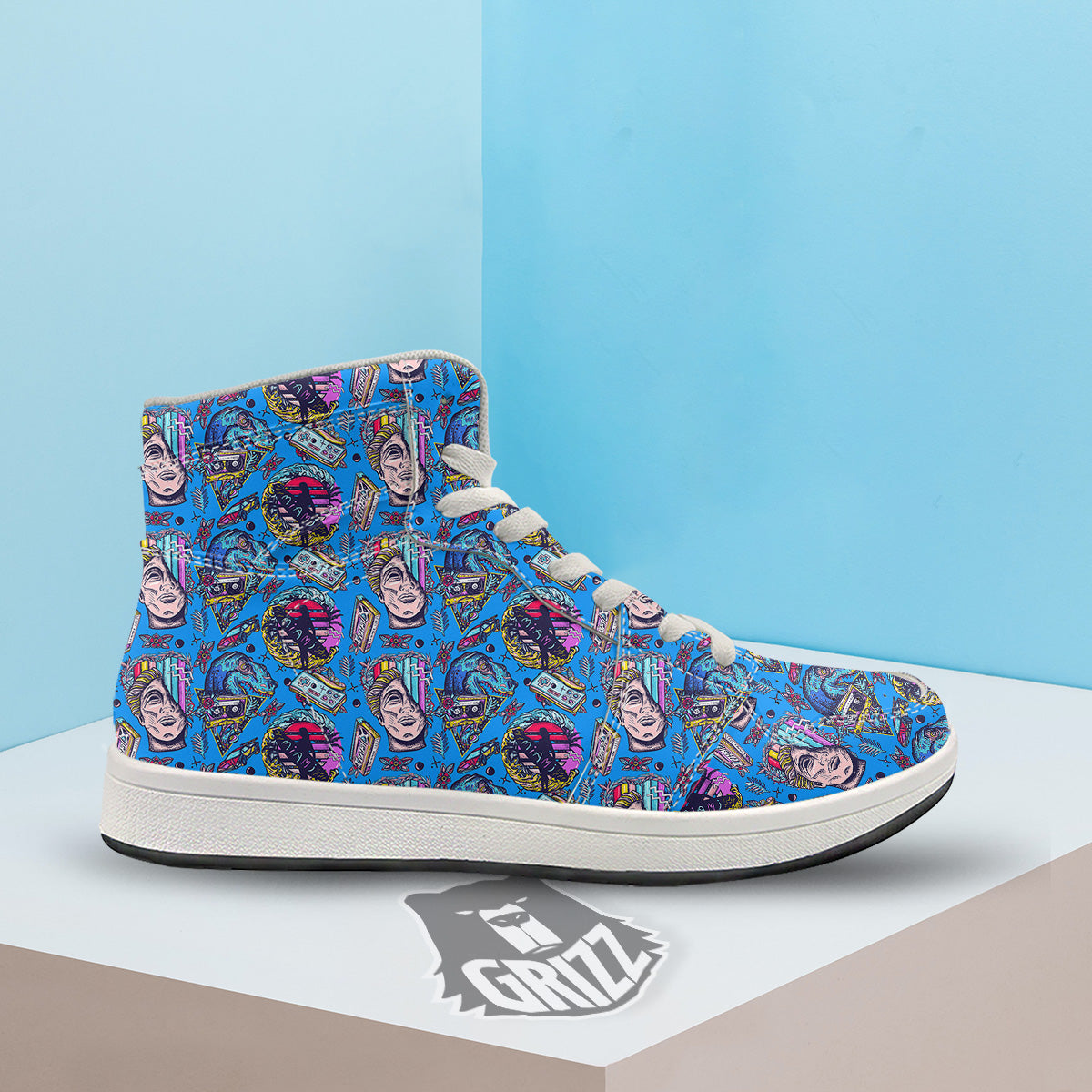 Vaporwave Art Cyberpunk Print Pattern High Top Sneakers-grizzshop