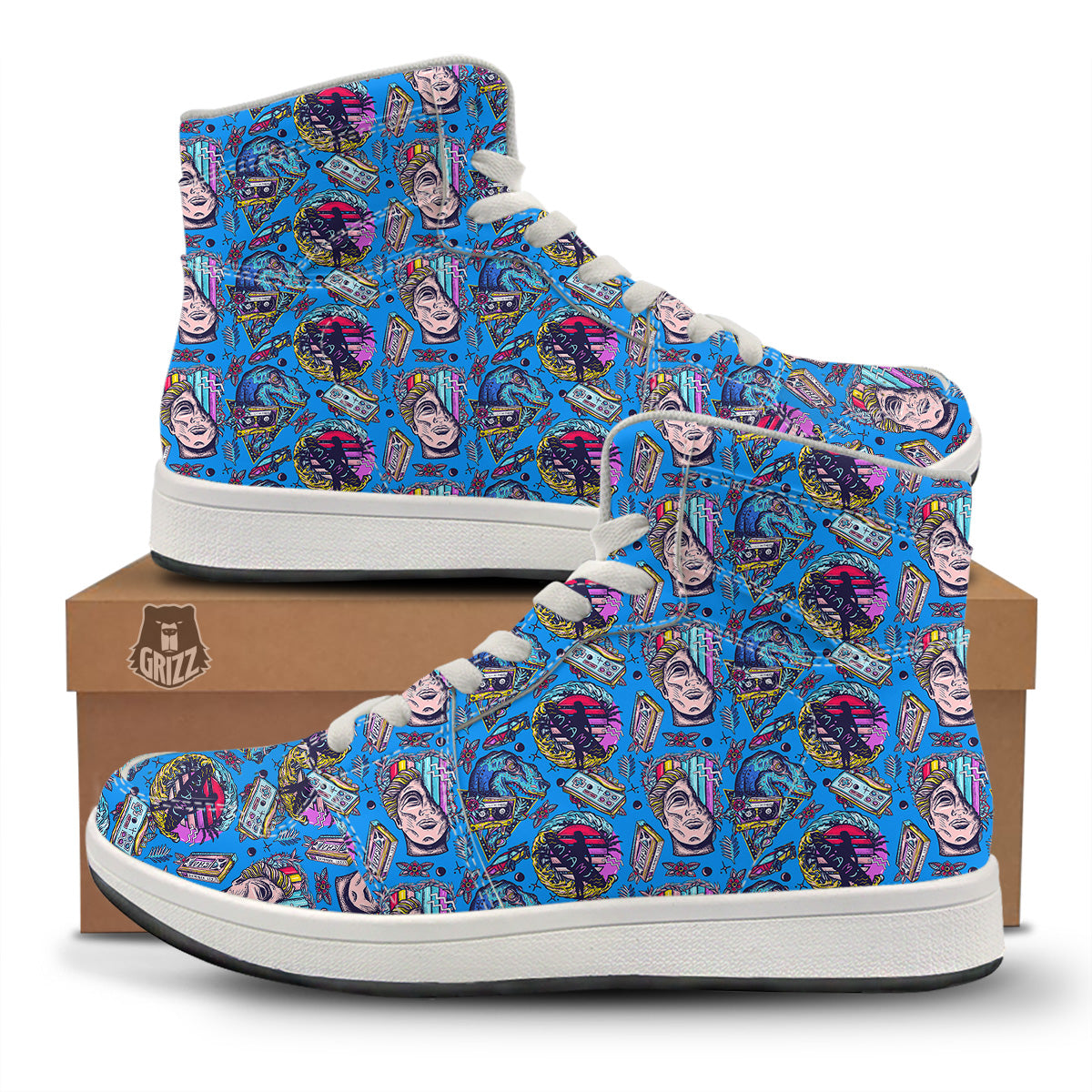 Vaporwave Art Cyberpunk Print Pattern High Top Sneakers-grizzshop