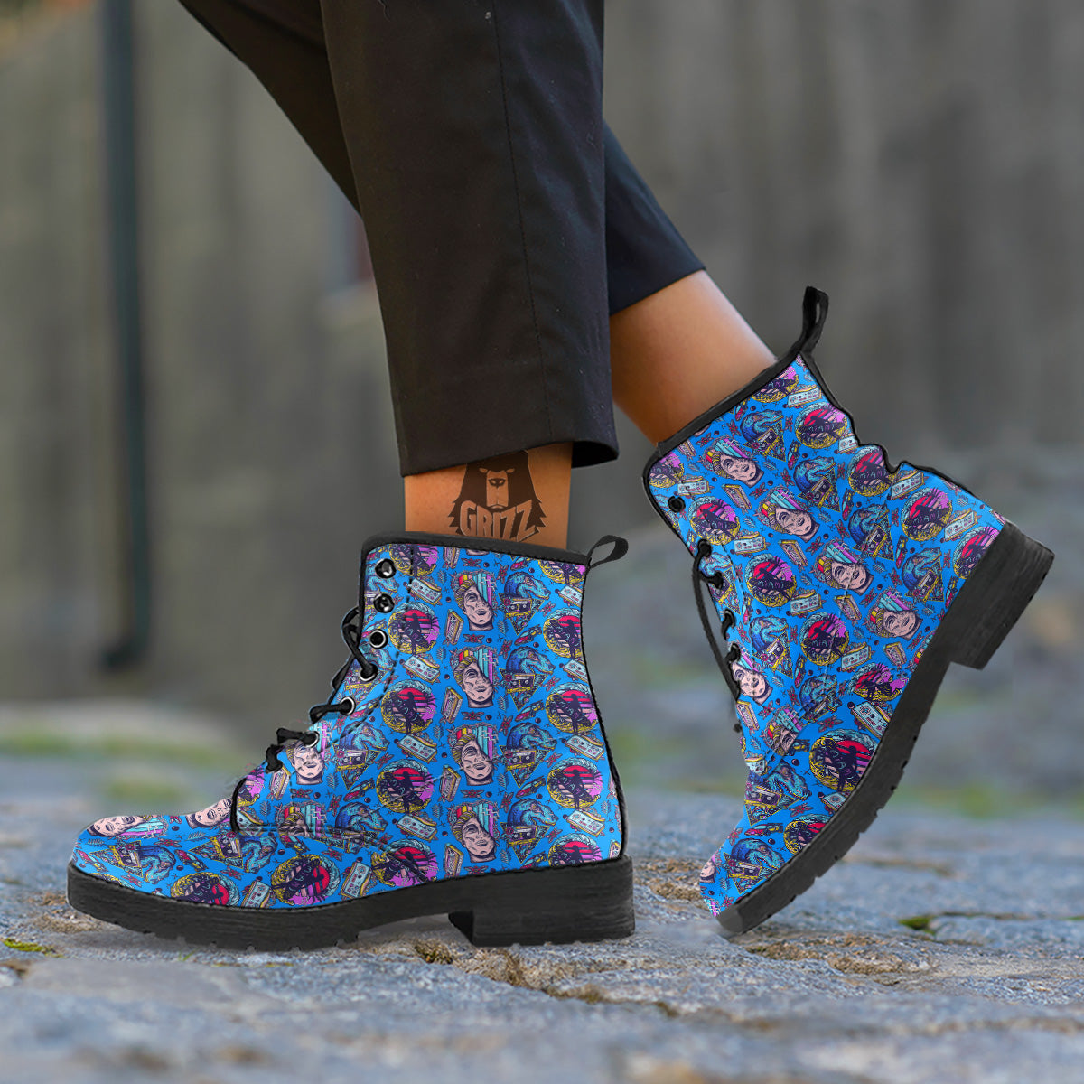 Vaporwave Art Cyberpunk Print Pattern Leather Boots-grizzshop