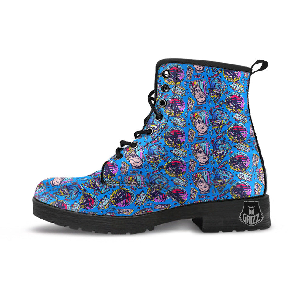 Vaporwave Art Cyberpunk Print Pattern Leather Boots-grizzshop