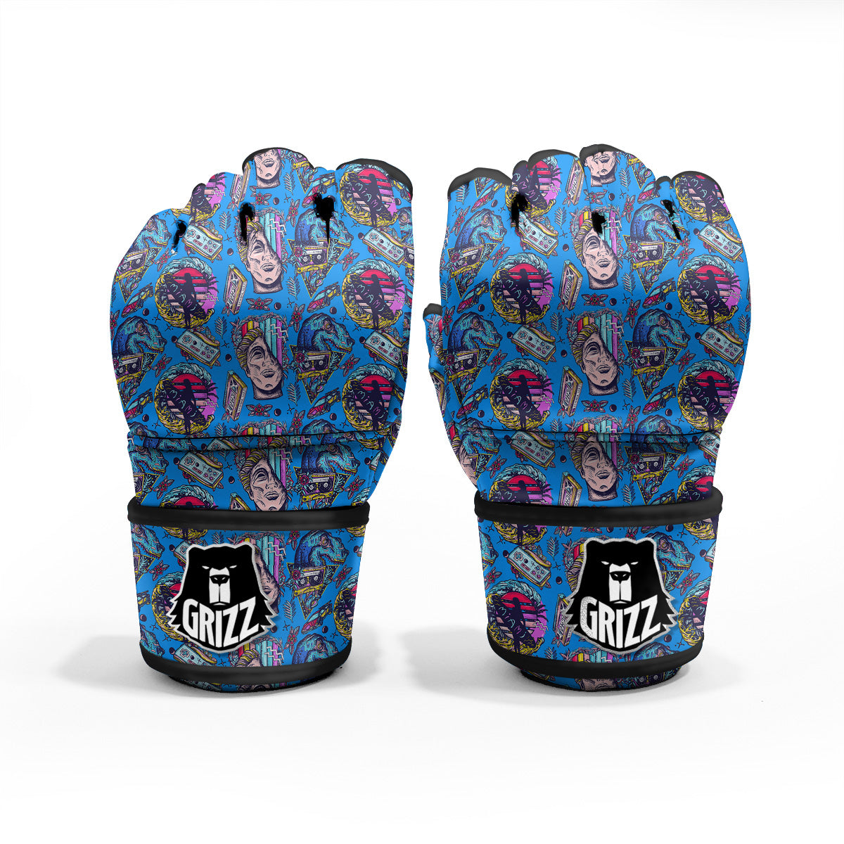 Vaporwave Art Cyberpunk Print Pattern MMA Gloves-grizzshop
