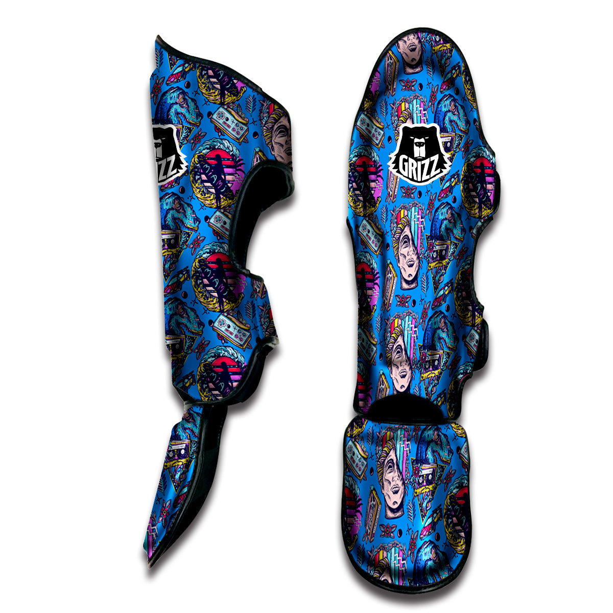 Vaporwave Art Cyberpunk Print Pattern Muay Thai Shin Guards-grizzshop