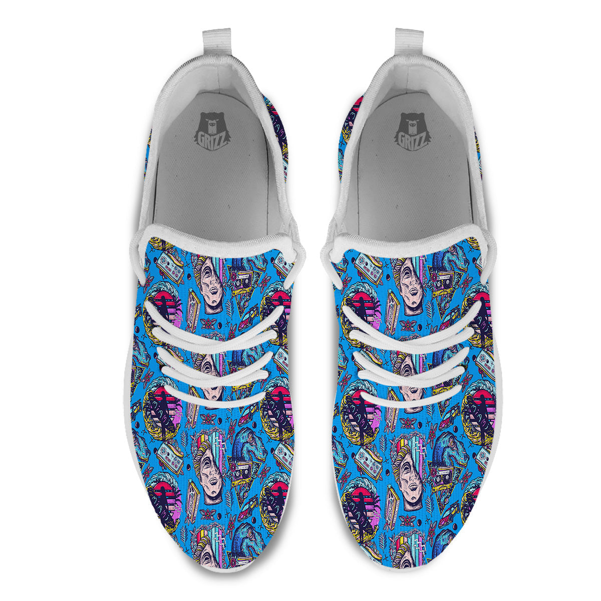 Vaporwave Art Cyberpunk Print Pattern White Athletic Shoes-grizzshop