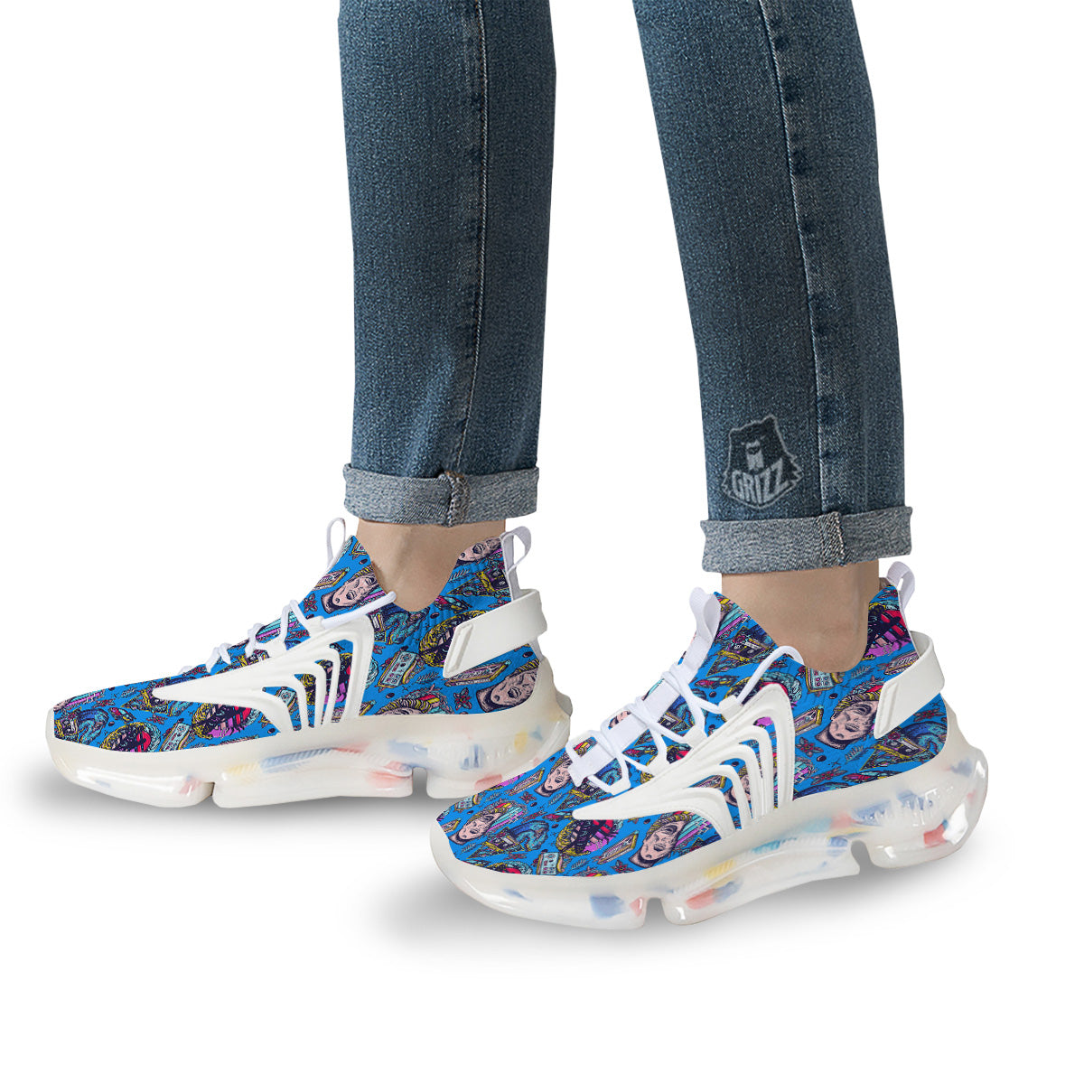 Vaporwave Art Cyberpunk Print Pattern White Gym Shoes-grizzshop