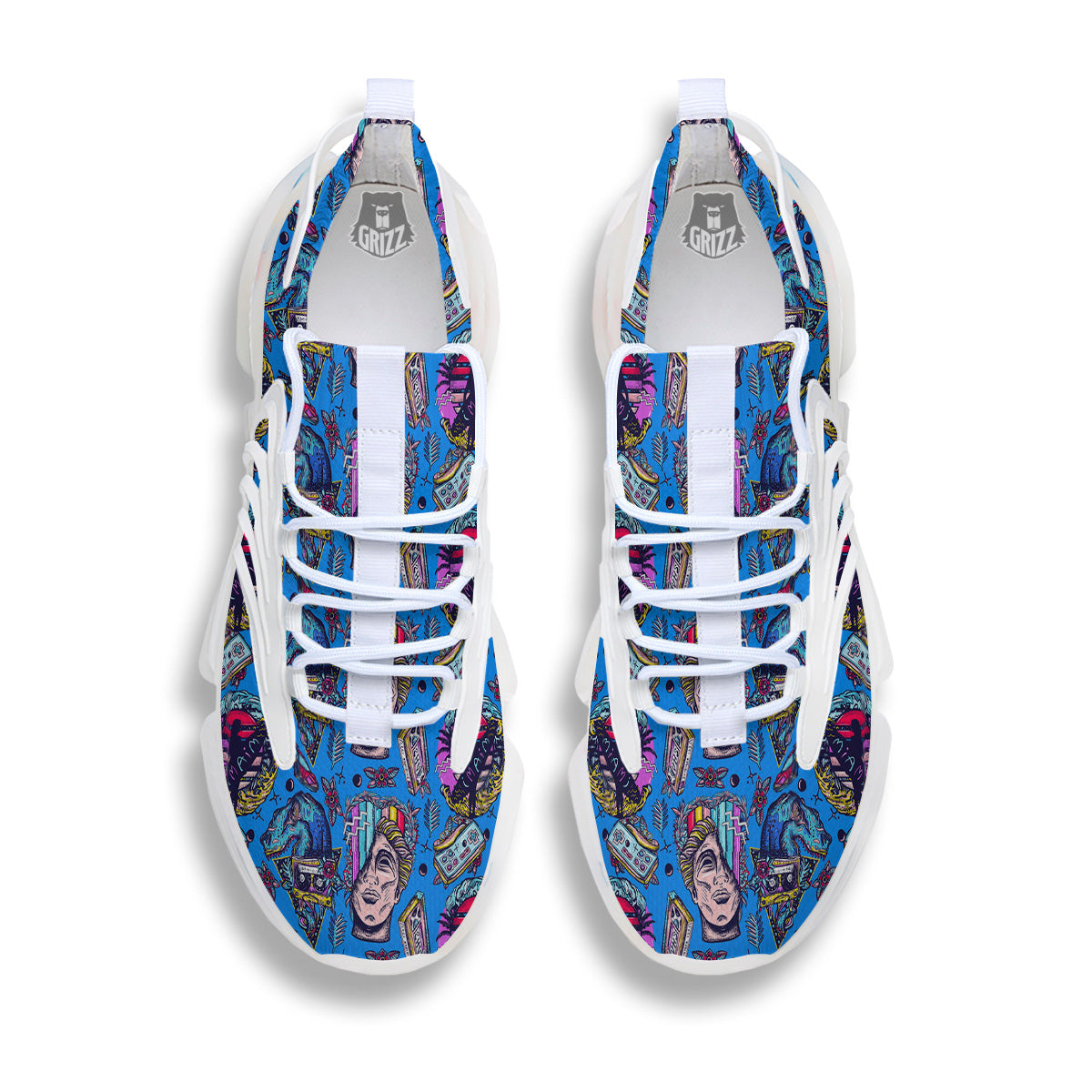 Vaporwave Art Cyberpunk Print Pattern White Gym Shoes-grizzshop
