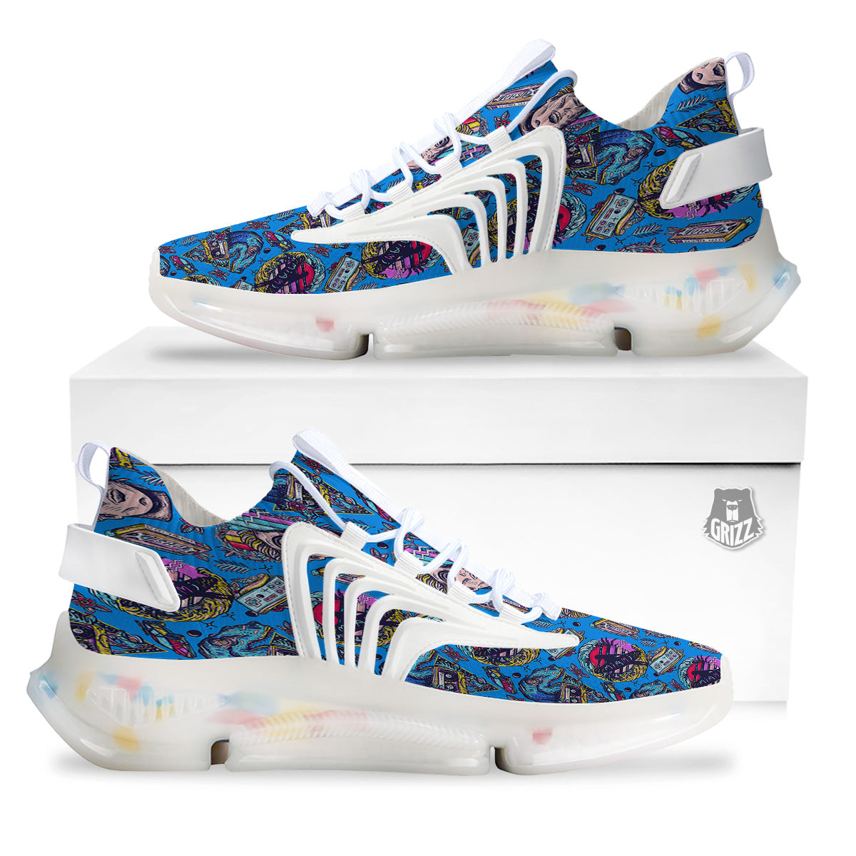 Vaporwave Art Cyberpunk Print Pattern White Gym Shoes-grizzshop
