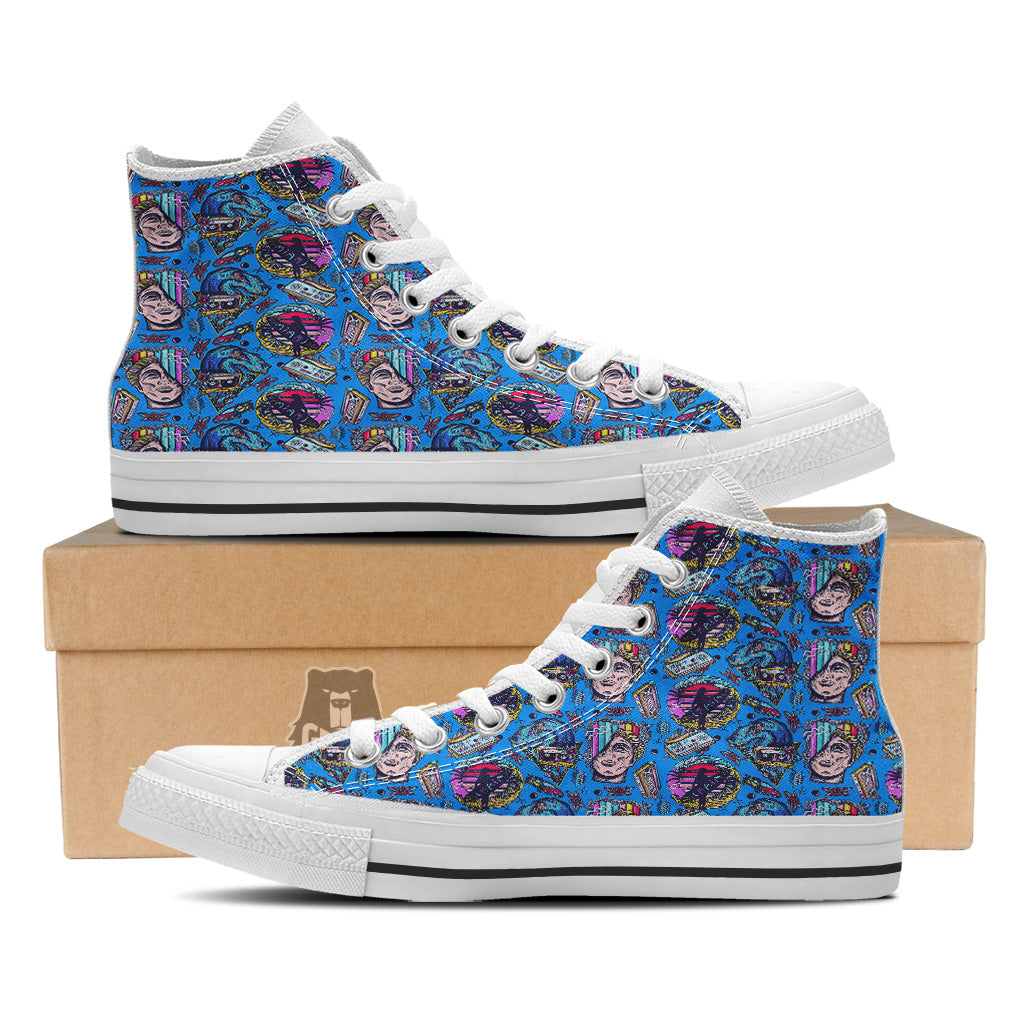 Vaporwave Art Cyberpunk Print Pattern White High Top Shoes-grizzshop