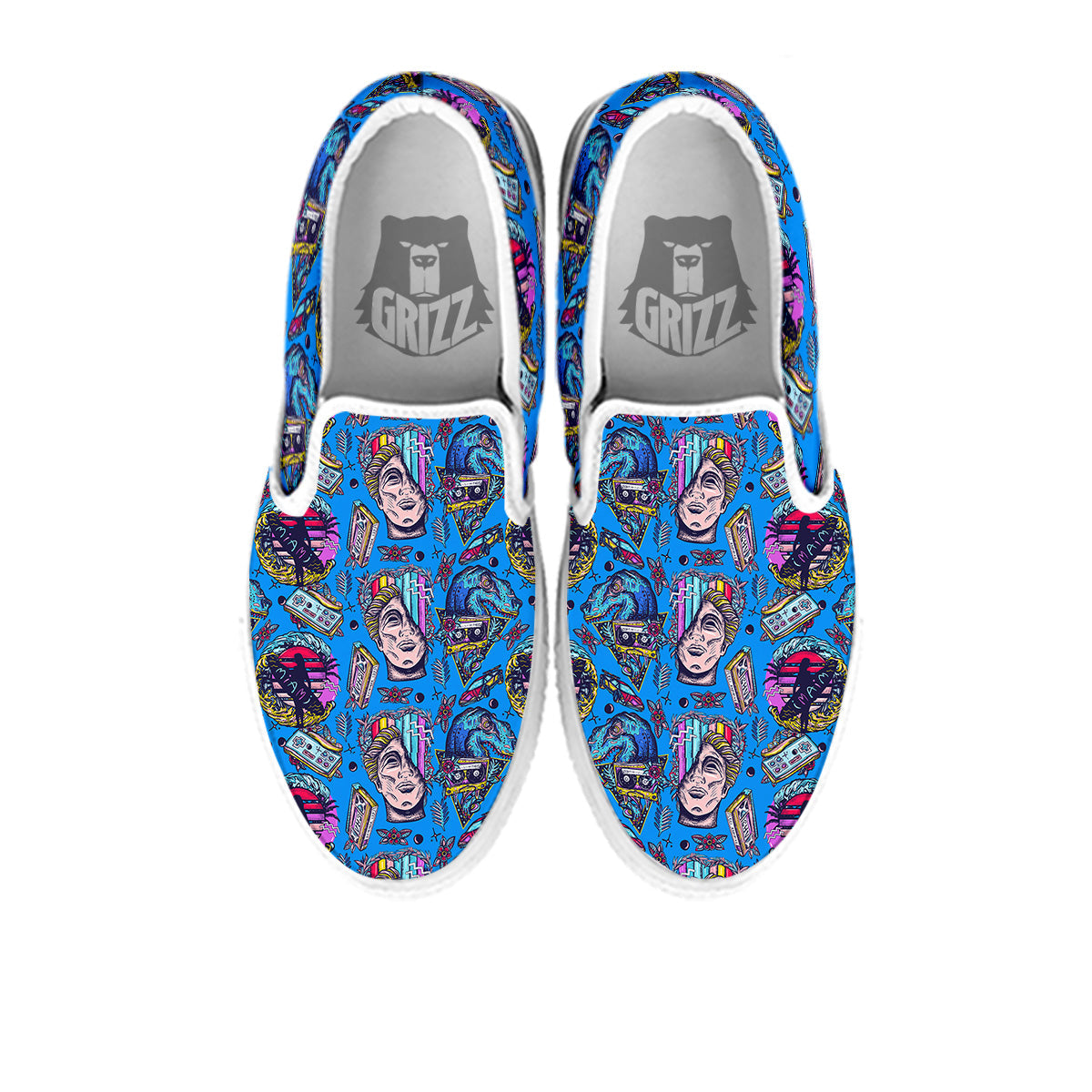 Vaporwave Art Cyberpunk Print Pattern White Slip On Shoes-grizzshop