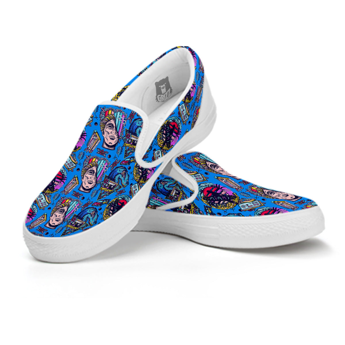 Vaporwave Art Cyberpunk Print Pattern White Slip On Shoes-grizzshop