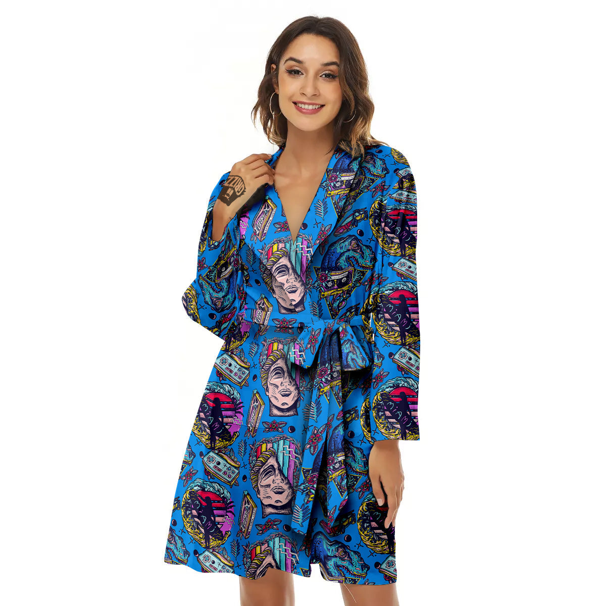 Vaporwave Art Cyberpunk Print Pattern Women's Robe-grizzshop