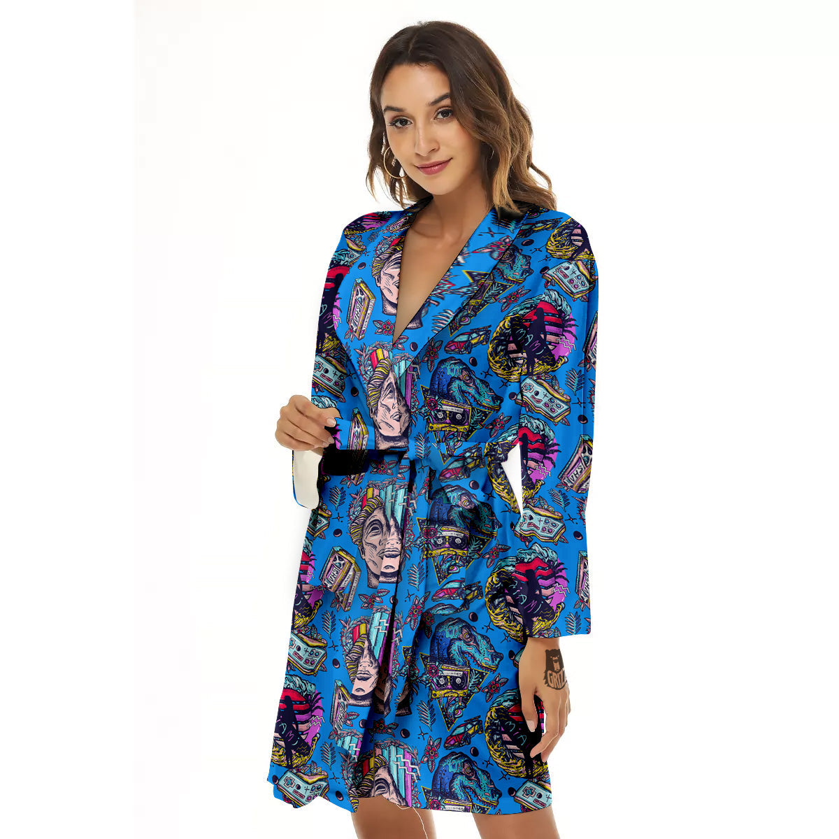 Vaporwave Art Cyberpunk Print Pattern Women's Robe-grizzshop