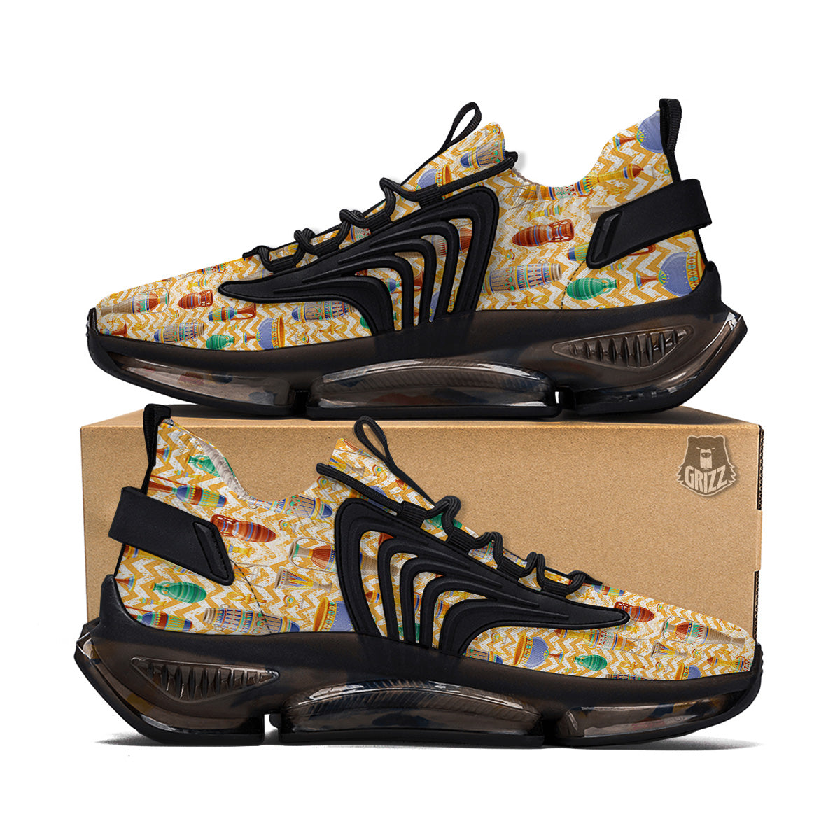 Vase And Pottery Ancient Egyptian Print Pattern Black Gym Shoes-grizzshop