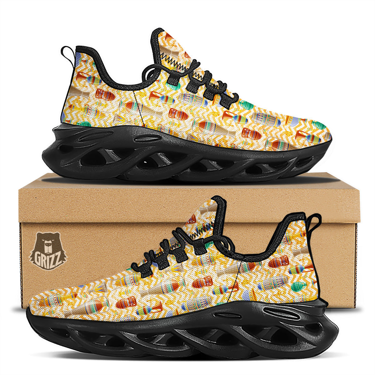 Vase And Pottery Ancient Egyptian Print Pattern Black Running Shoes-grizzshop