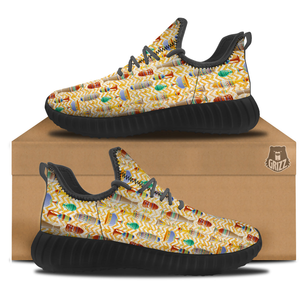 Vase And Pottery Ancient Egyptian Print Pattern Black Walking Shoes-grizzshop