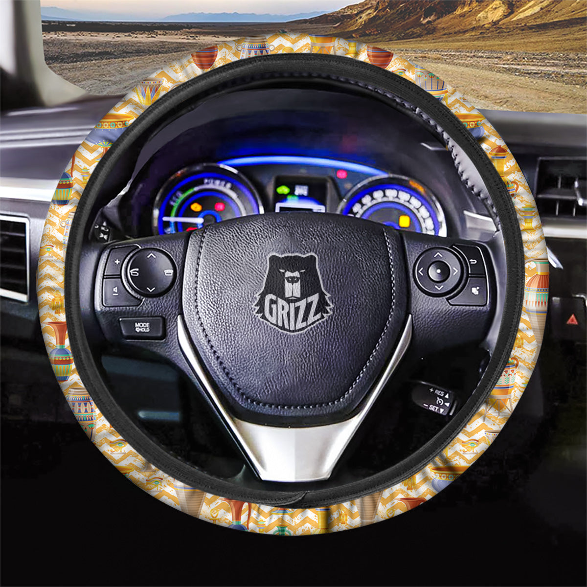Vase And Pottery Ancient Egyptian Print Pattern Car Steering Wheel Cover-grizzshop