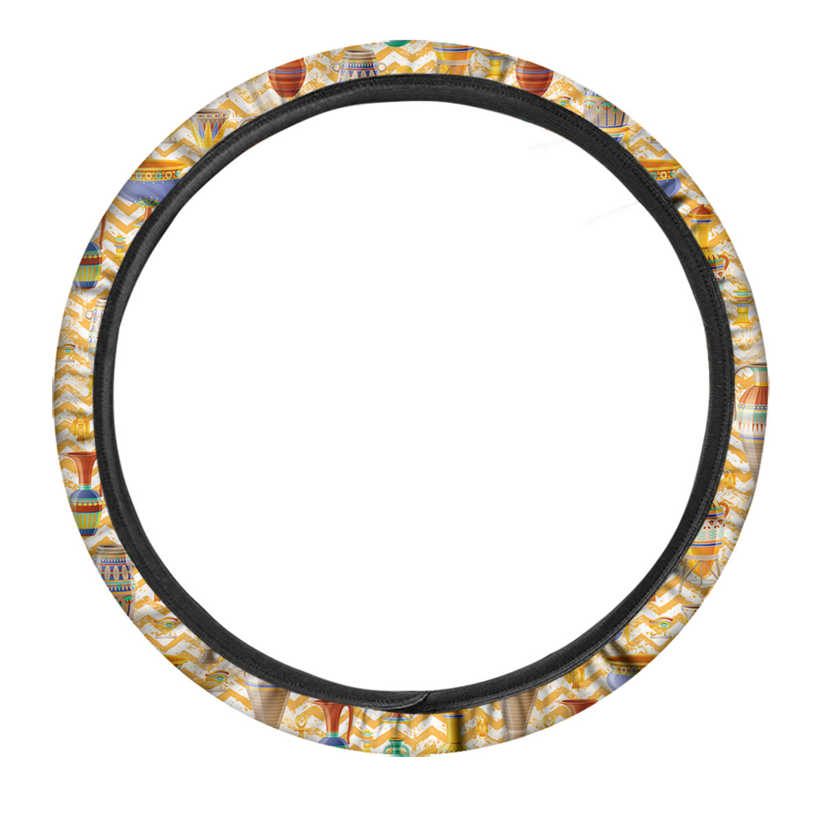Vase And Pottery Ancient Egyptian Print Pattern Car Steering Wheel Cover-grizzshop