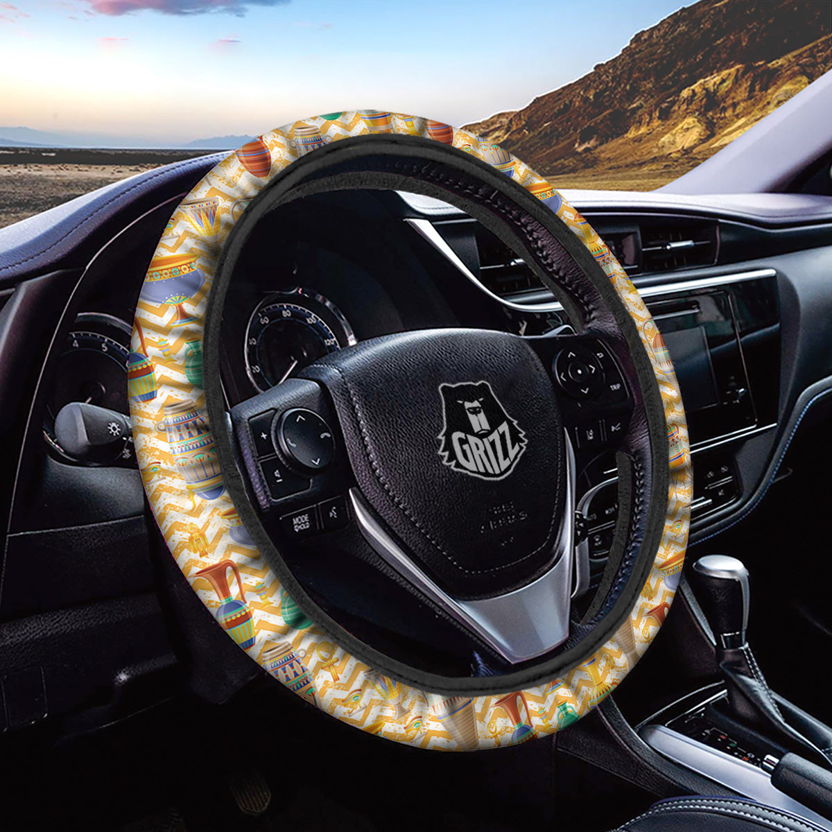 Vase And Pottery Ancient Egyptian Print Pattern Car Steering Wheel Cover-grizzshop