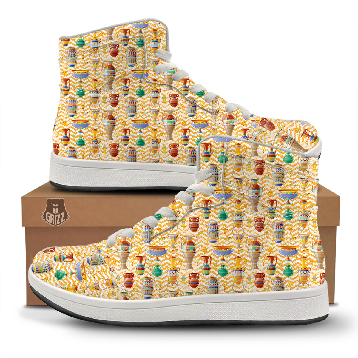 Vase And Pottery Ancient Egyptian Print Pattern High Top Sneakers-grizzshop
