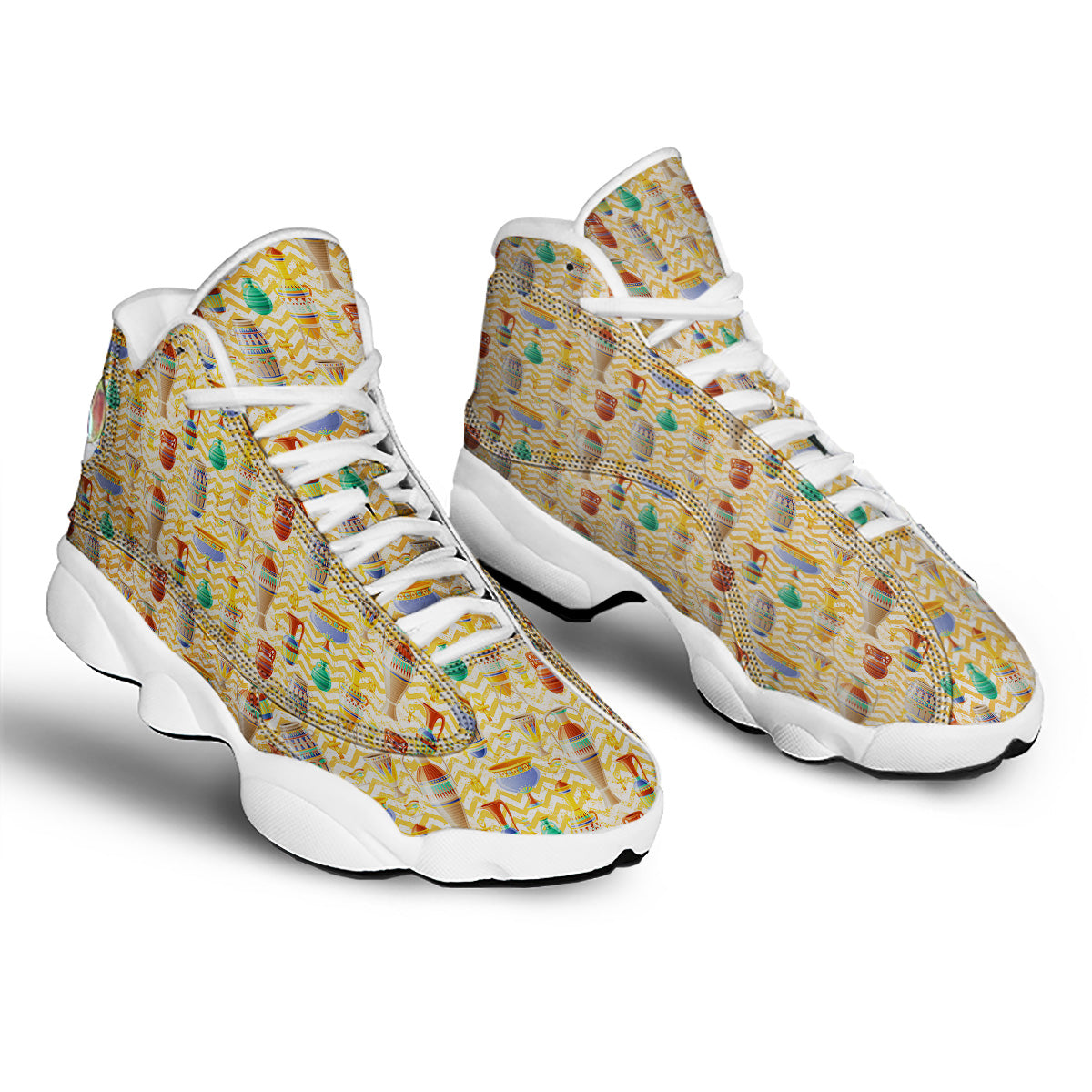 Vase And Pottery Ancient Egyptian Print Pattern White Basketball Shoes-grizzshop
