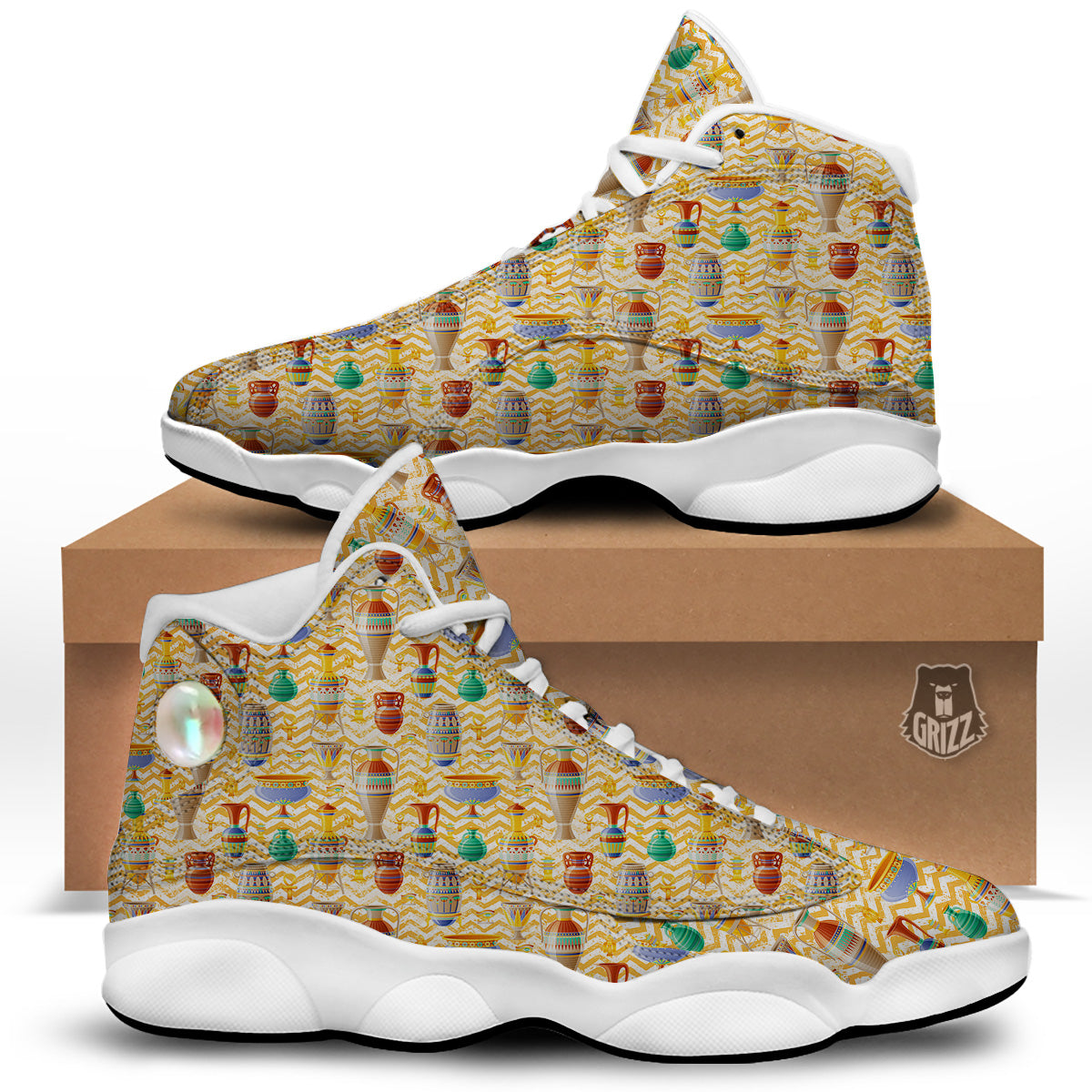 Vase And Pottery Ancient Egyptian Print Pattern White Basketball Shoes-grizzshop