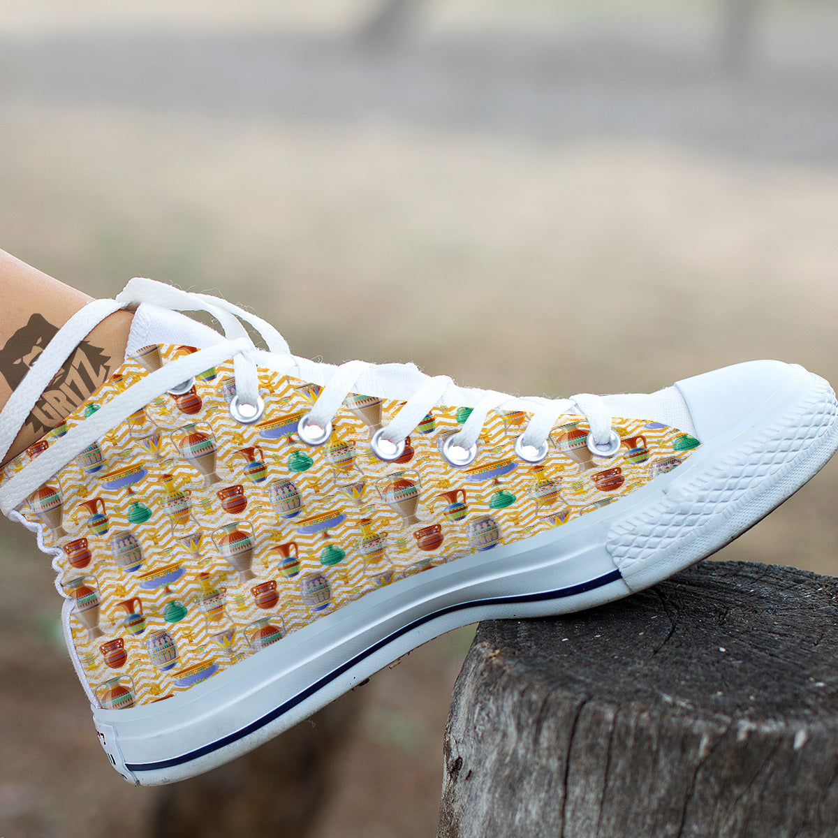 Vase And Pottery Ancient Egyptian Print Pattern White High Top Shoes-grizzshop