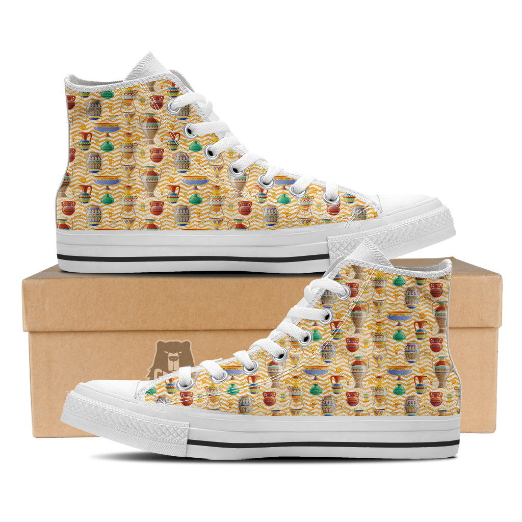Vase And Pottery Ancient Egyptian Print Pattern White High Top Shoes-grizzshop