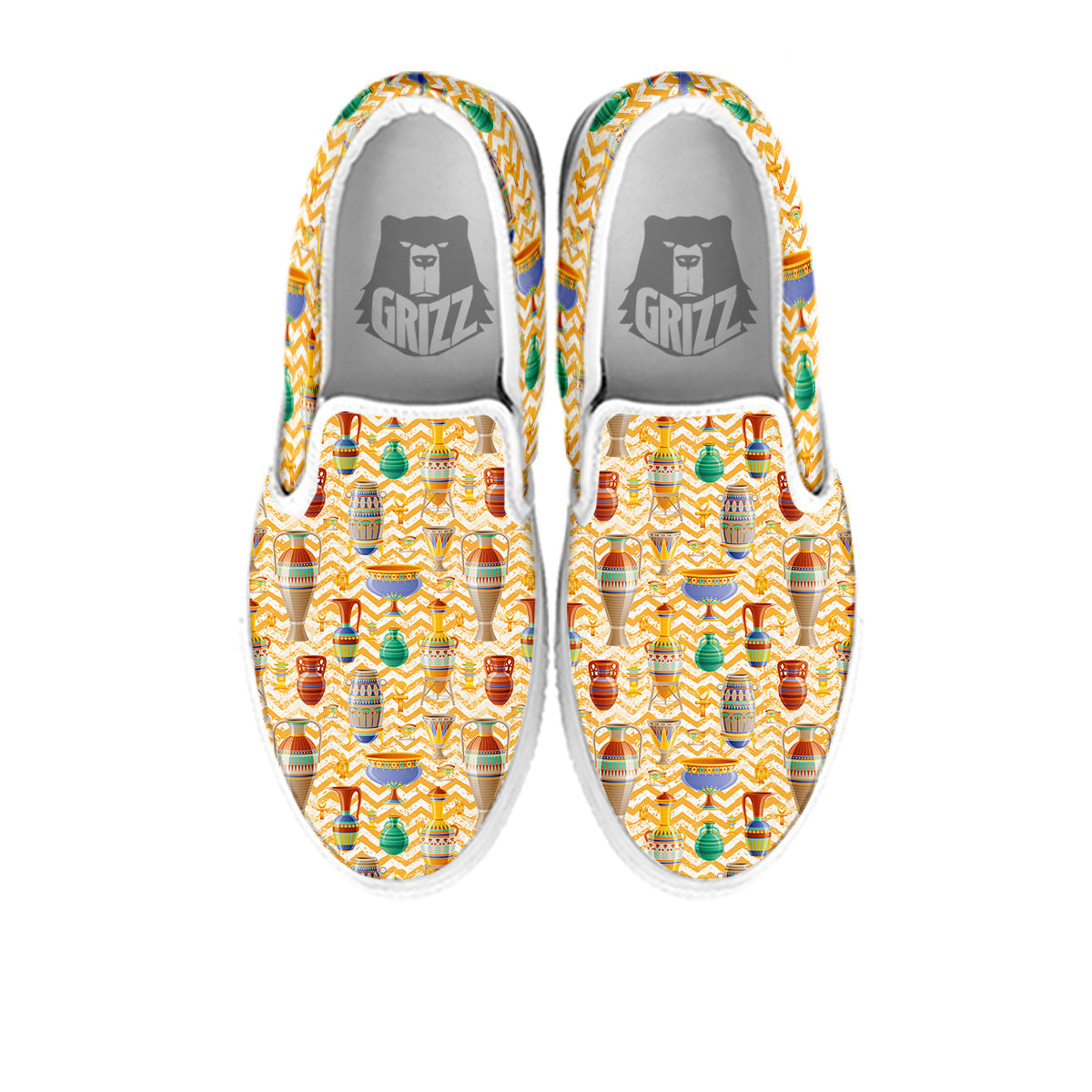 Vase And Pottery Ancient Egyptian Print Pattern White Slip On Shoes-grizzshop