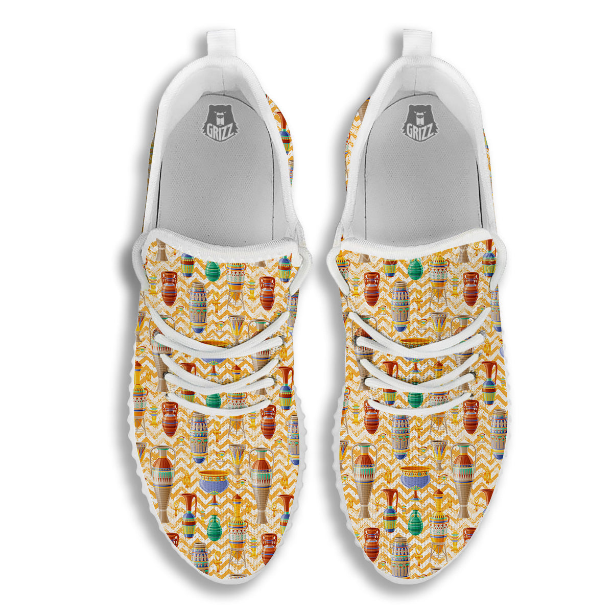 Vase And Pottery Ancient Egyptian Print Pattern White Walking Shoes-grizzshop