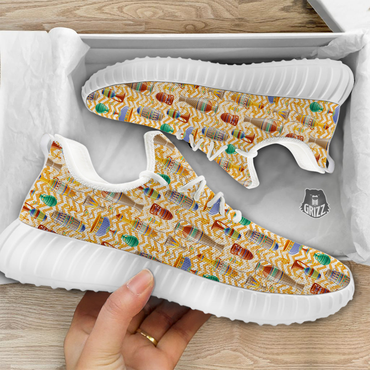 Vase And Pottery Ancient Egyptian Print Pattern White Walking Shoes-grizzshop