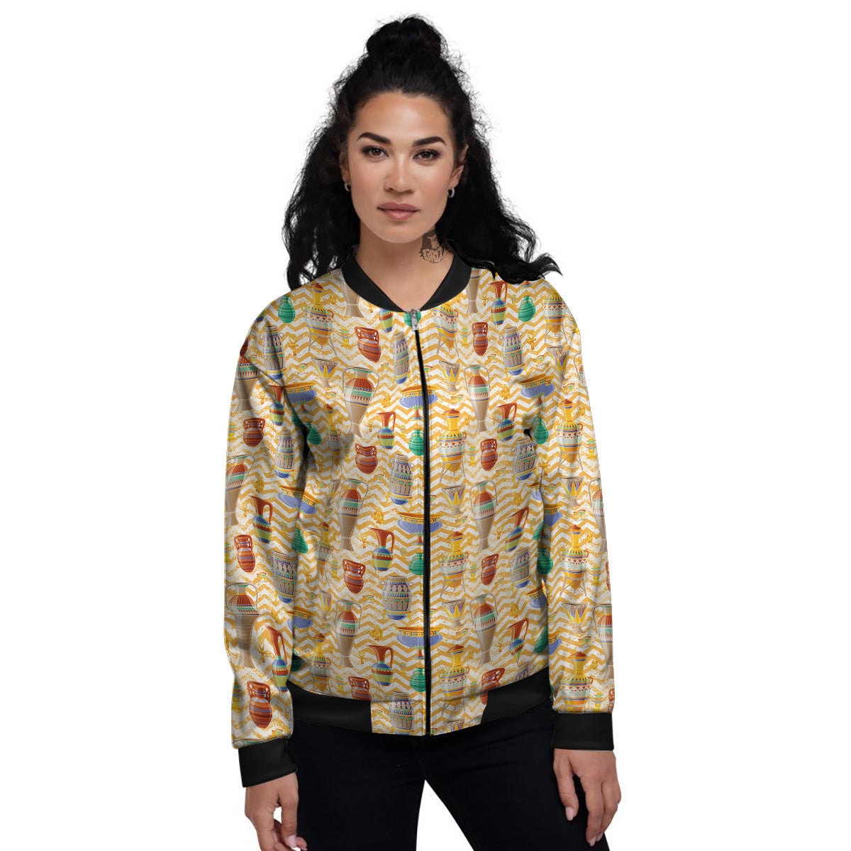 Vase And Pottery Ancient Egyptian Print Pattern Women's Bomber Jacket-grizzshop