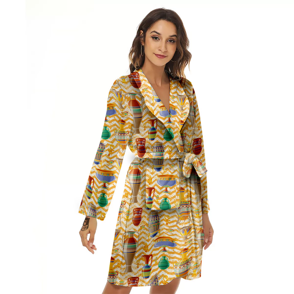 Vase And Pottery Ancient Egyptian Print Pattern Women's Robe-grizzshop