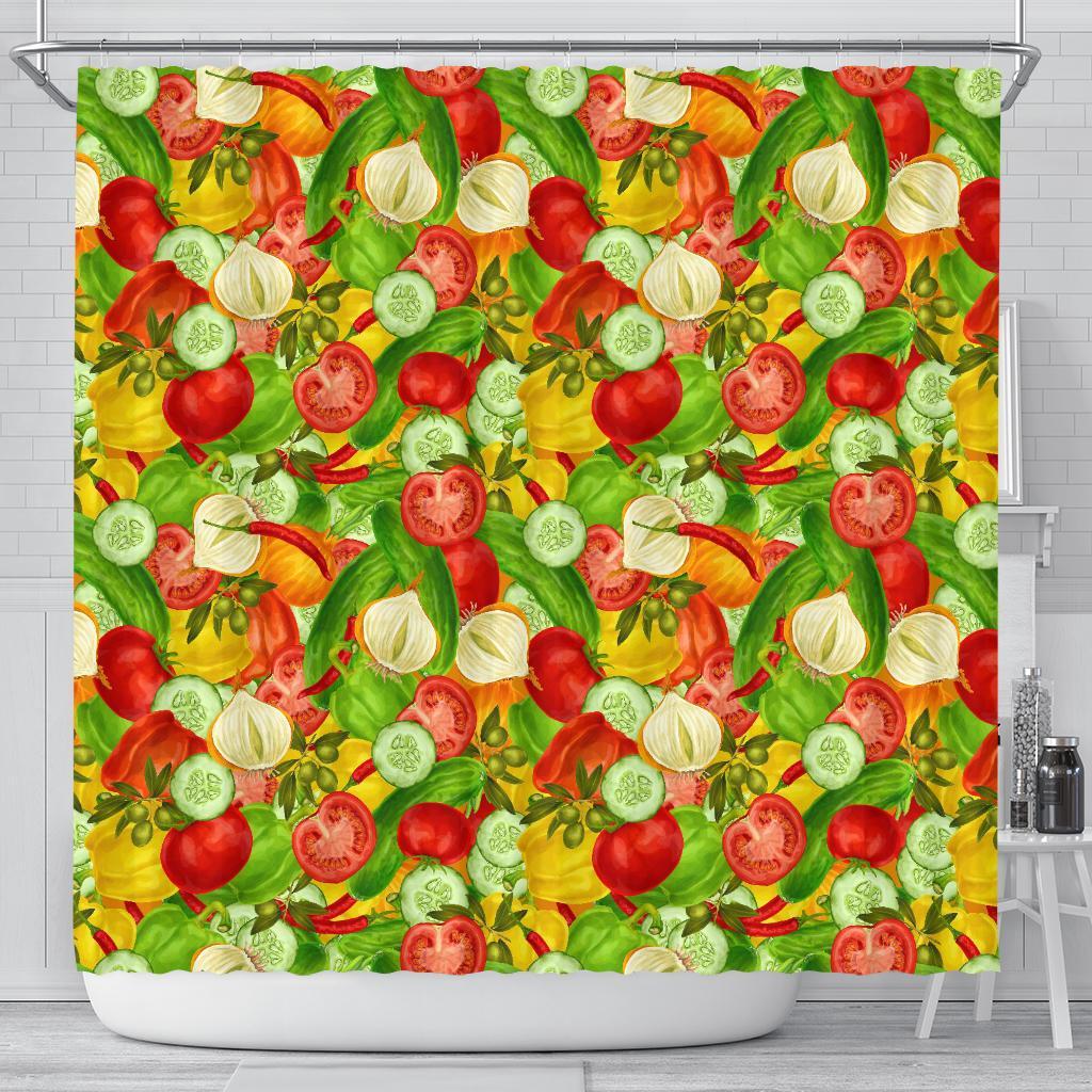 Vegan Colorful Pattern Print Bathroom Shower Curtain-grizzshop