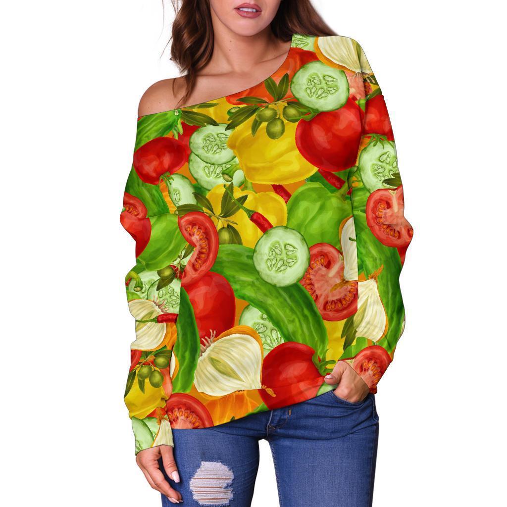Vegan Colorful Pattern Print Women Off Shoulder Sweatshirt-grizzshop