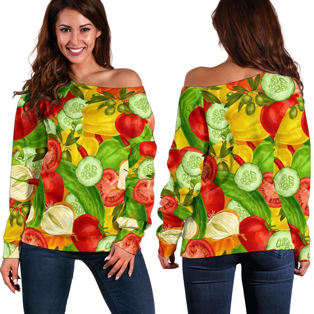 Vegan Colorful Pattern Print Women Off Shoulder Sweatshirt-grizzshop