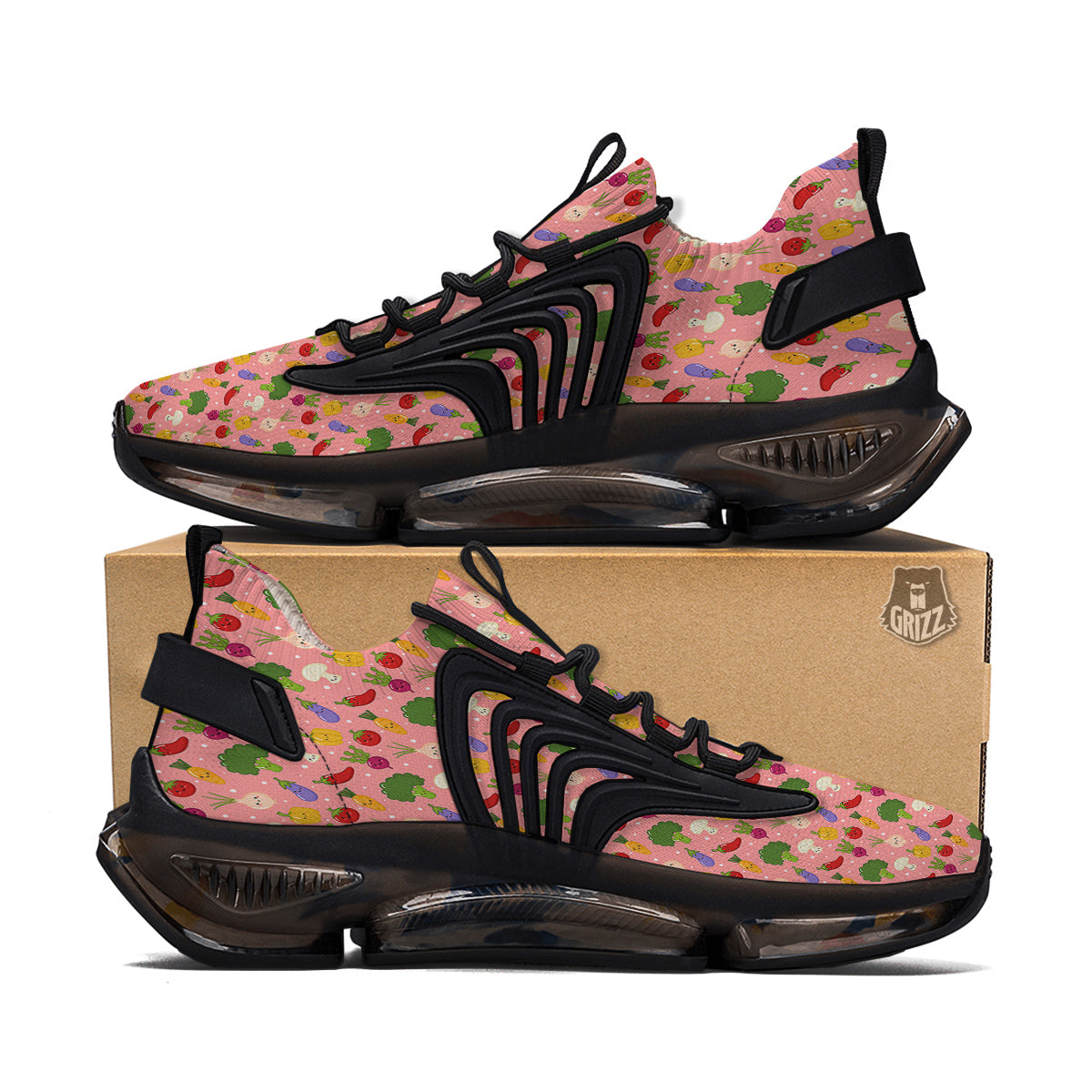 Vegan Cute Print Pattern Black Gym Shoes-grizzshop