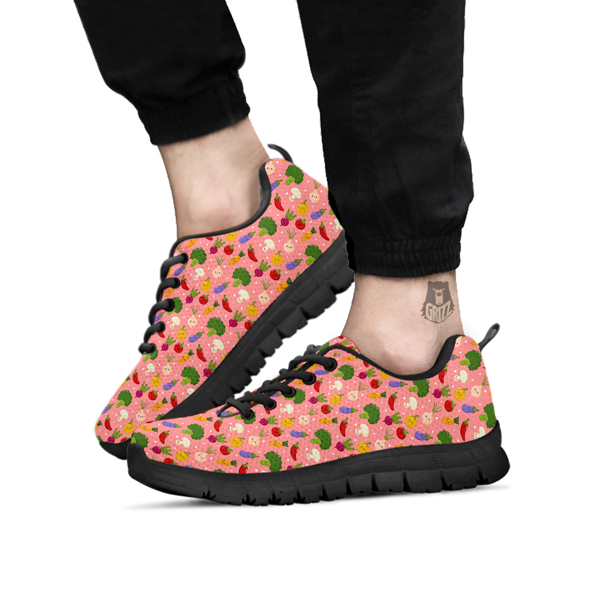 Vegan Cute Print Pattern Black Sneaker-grizzshop